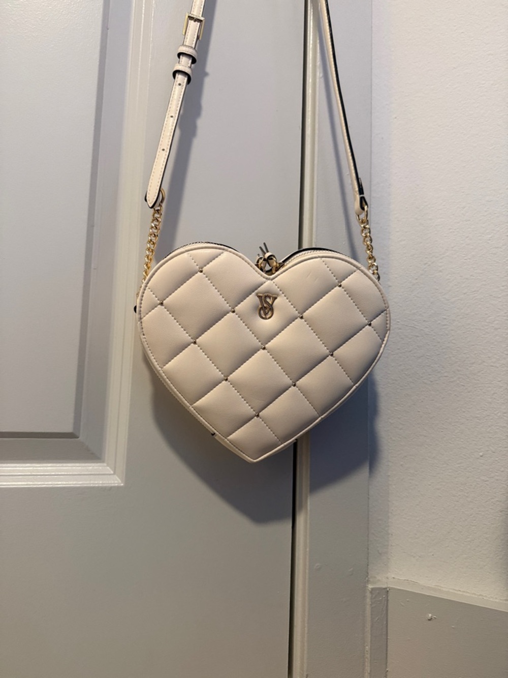 Victorias Secret Quilted Heart Crossbody Bag in Cream